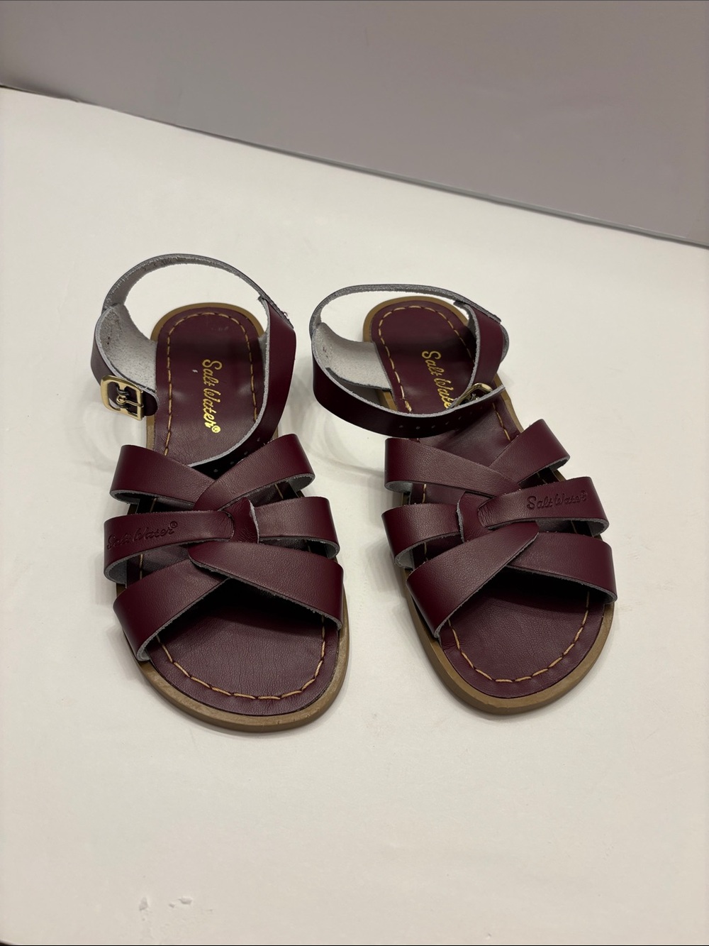 Salt Water Sandals by Hoy Women's Burgundy Leather Strappy Sandals